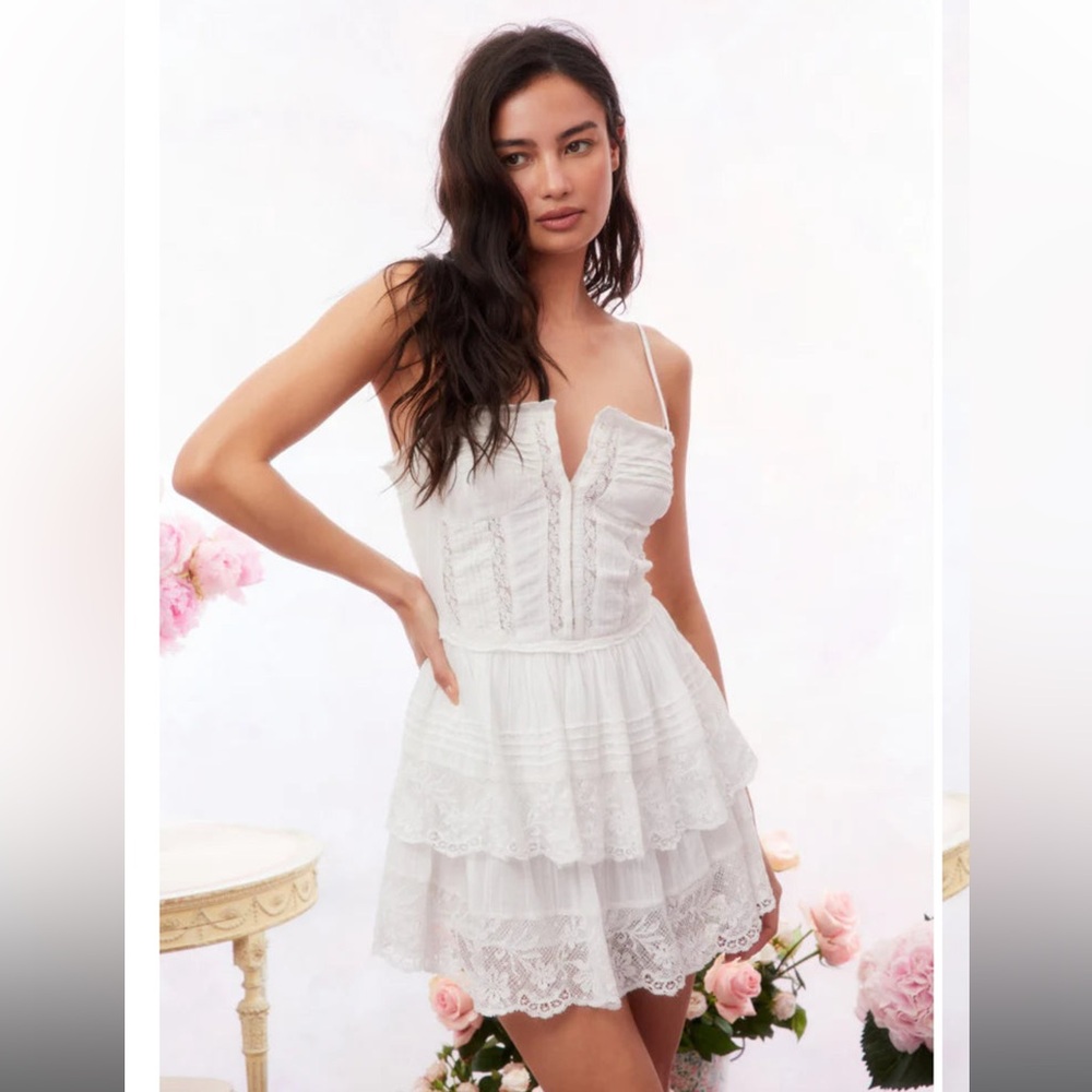 LoveShackFancy Nerida Lace Tiered Mini Dress